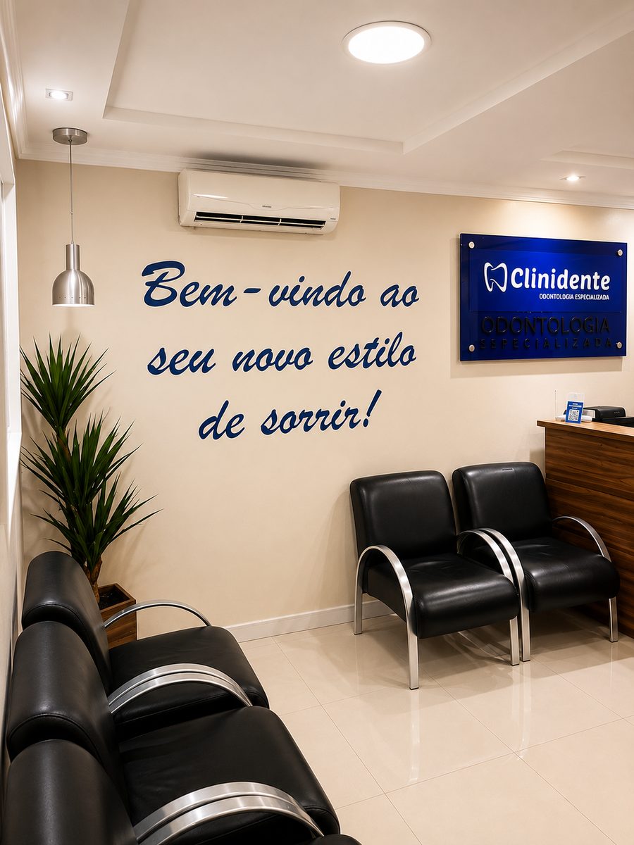 Sala de espera da Clinidente, ampla e iluminada